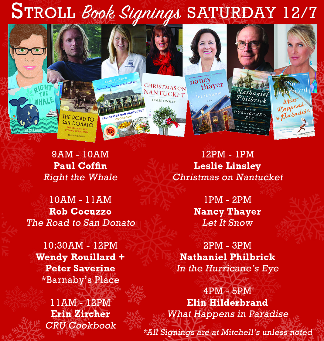 I'm looking forward to the annual #NantucketChristmasStroll this weekend. Come see me for a book signing at @Mitchells_MBC Sat 12/7, 2pm. Signed books make great gifts! See a full list of the weekend's festivities: ow.ly/tzhu50xpVPe