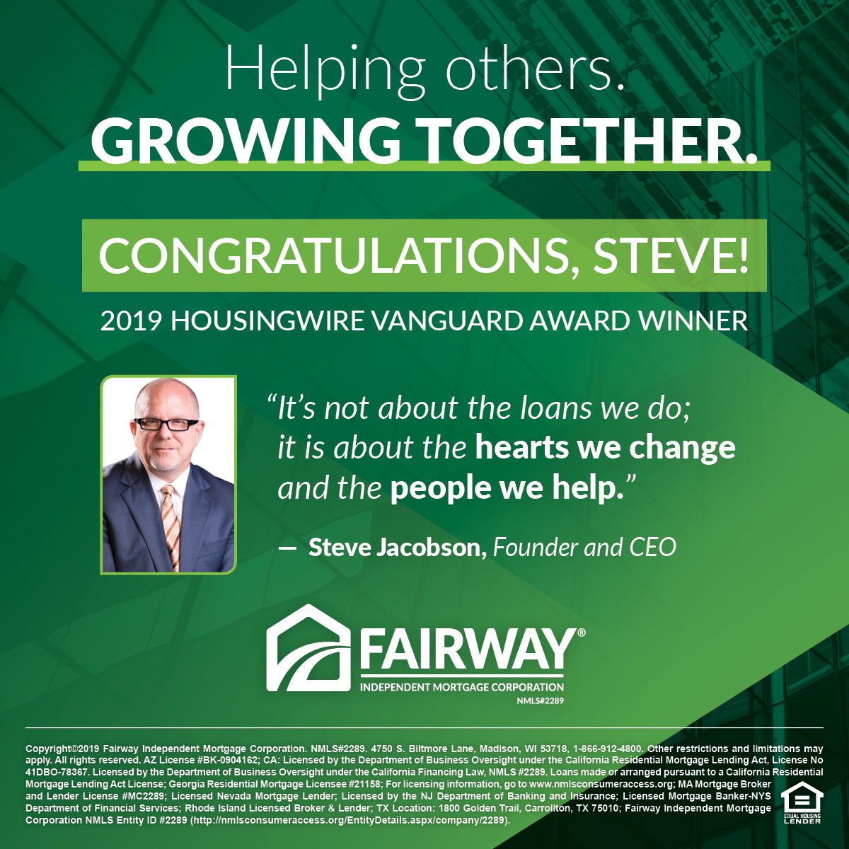 MikeSinacore's tweet image. Our CEO Steve Jacobson @Fairwaysteve1 Awarded 2019 Vanguard Award!!