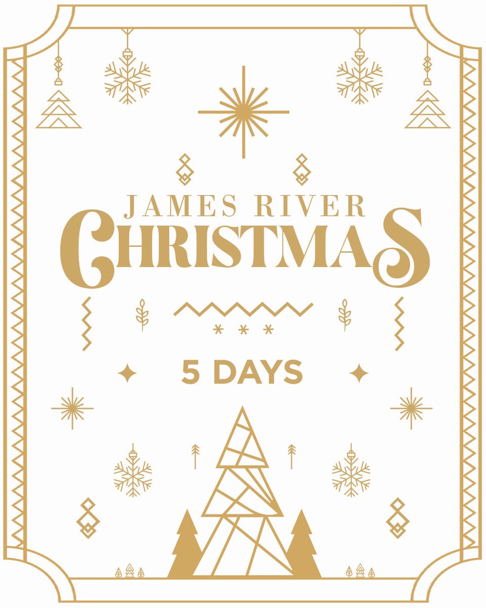 jamesriver's tweet photo. The countdown to James River Christmas is on! Only five days until we get to celebrate with you &amp; your crew. Make sure to invite your friends and family—tag them below👇⁣
⁣
#jrclife #christmas #jrcchristmas https://t.co/wxbz41DhTO