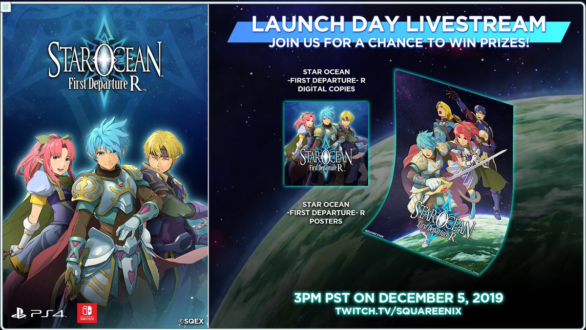 We're close to launch for #StarOcean First Departure R this Thursday, and we'll be celebrating with a Twitch livestream! Tune in at 3pm Pacific time for prize giveaways and more! twitch.tv/squareenix