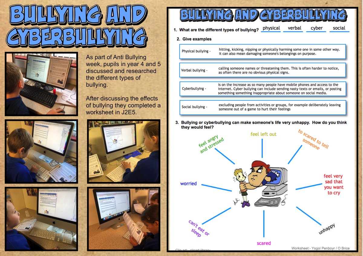 ysgolpenboyr's tweet photo. As part of Anti Bullying week, years 3, 4 and 5 discussed and understood how to deal with cyberbullying and the feelings and effects of someone being cyberbullied before completing worksheets in J2E5. @Danny_j2e @HwbNews @just2easy_com @ysgoliachsirgar @Angelsoft5 https://t.co/fsVeVtpTXd