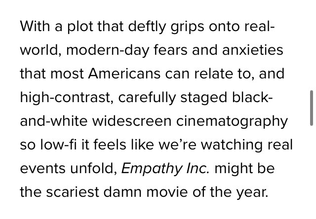 thankful for the critical acumen of <a href="/ParadeMagazine/">Parade Mag</a> - if you haven’t seen my [gollum voice] precious <a href="/empathyincmovie/">𝔼𝕞𝕡𝕒𝕥𝕙𝕪, 𝕀𝕟𝕔.</a> this decade, you only have 29 days left. shits on iTunes/amazon. Perfect drug to cut with all those Christmas movies you will watch, 2 make the stash last longer