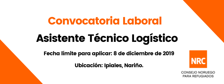 NarinoCoopera's tweet photo. #ConvocatoriaLaboral Asistente Técnico Logístico para apoyar diariamente el servicio de soporte a la oficina del @NRC_LAC en Ipiales, Nariño en el área de Logística. 

Más información en 👉 https://t.co/TckcgATfdG https://t.co/sl415zX8th