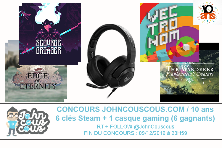 JohnCouscous's tweet photo. 🎮7ème #concours des 10 ans : 6 clés Steam + 1 casque gaming (offerts par @DearVillagers / @ARTEfr / @AcerFrance)

🎁6 clés Steam + 1 Acer Predator Galea 350
👉RT + Follow @JohnCouscous
👍6 gagnants
⏱️Fin du concours le 09/12
🌍Plus d'infos : https://t.co/18RW2n0rjP https://t.co/jL0WILVq2e