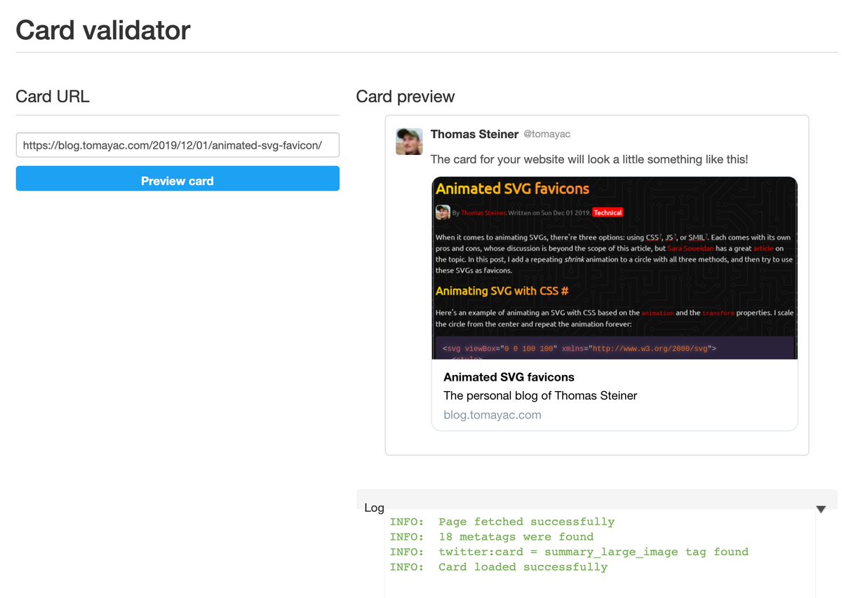 Twitter Card Validator showing it should all work fine.