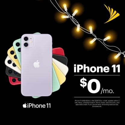 The holidays at Sprint are truly a magical time. Trade in an iPhone 6s or newer, in ANY condition, and you’ll get the powerful new iPhone 11 for just $0/mo. when you switch.