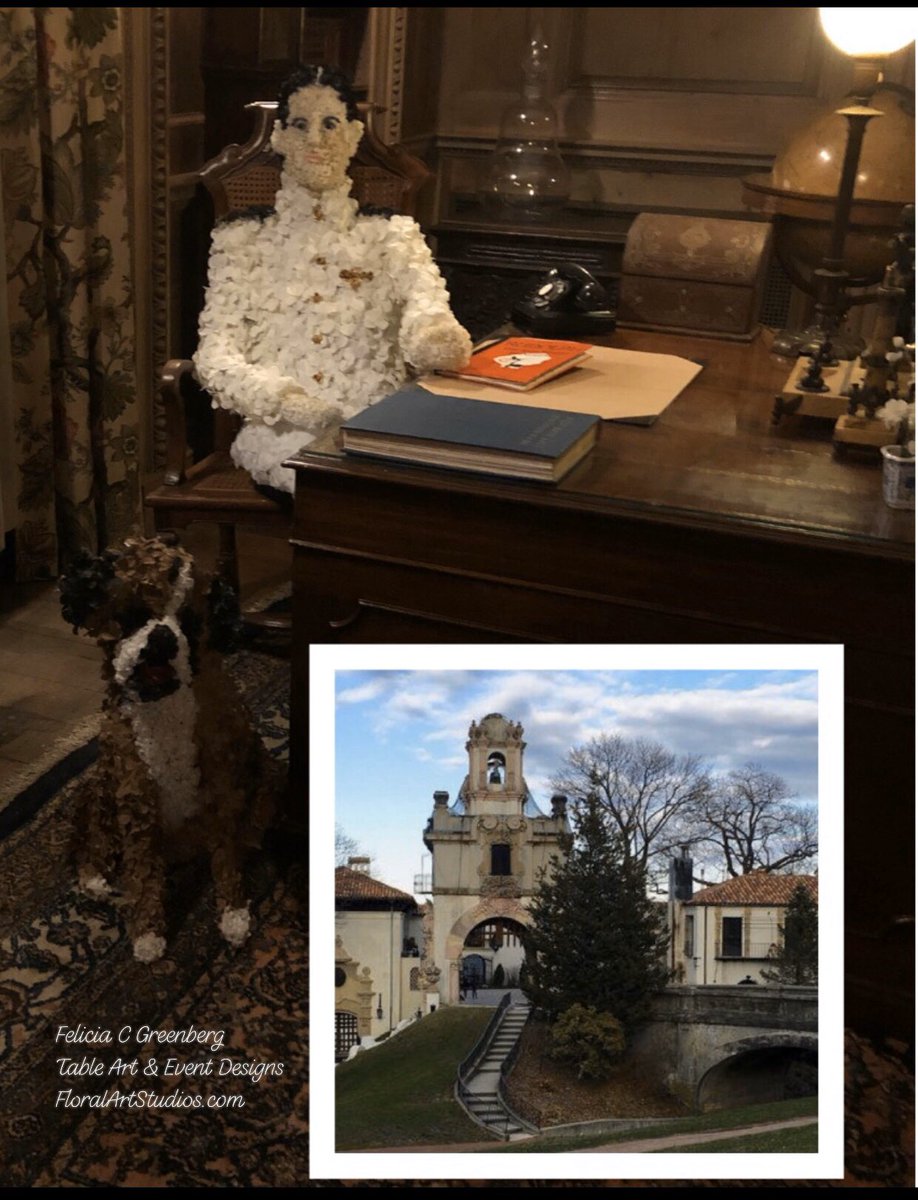 TableArtEvent's tweet photo. Floral sculpture of William Kissam Vanderbilt II in his library at Eagles Nest his mansion on Long Island. Holiday Decorating Tours open to the public. Go see all of my holiday designs on display at the Vanderbilt Museum. https://t.co/9k5YvOFq8R