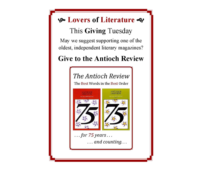 December 3rd is “Giving Tuesday.”
May we ask for your support of one of the oldest, independent, literary magazines that has published independent writers, exceptional poets, and brilliant thinkers for over 75 years?
review.antiochcollege.org/contribute-75-…