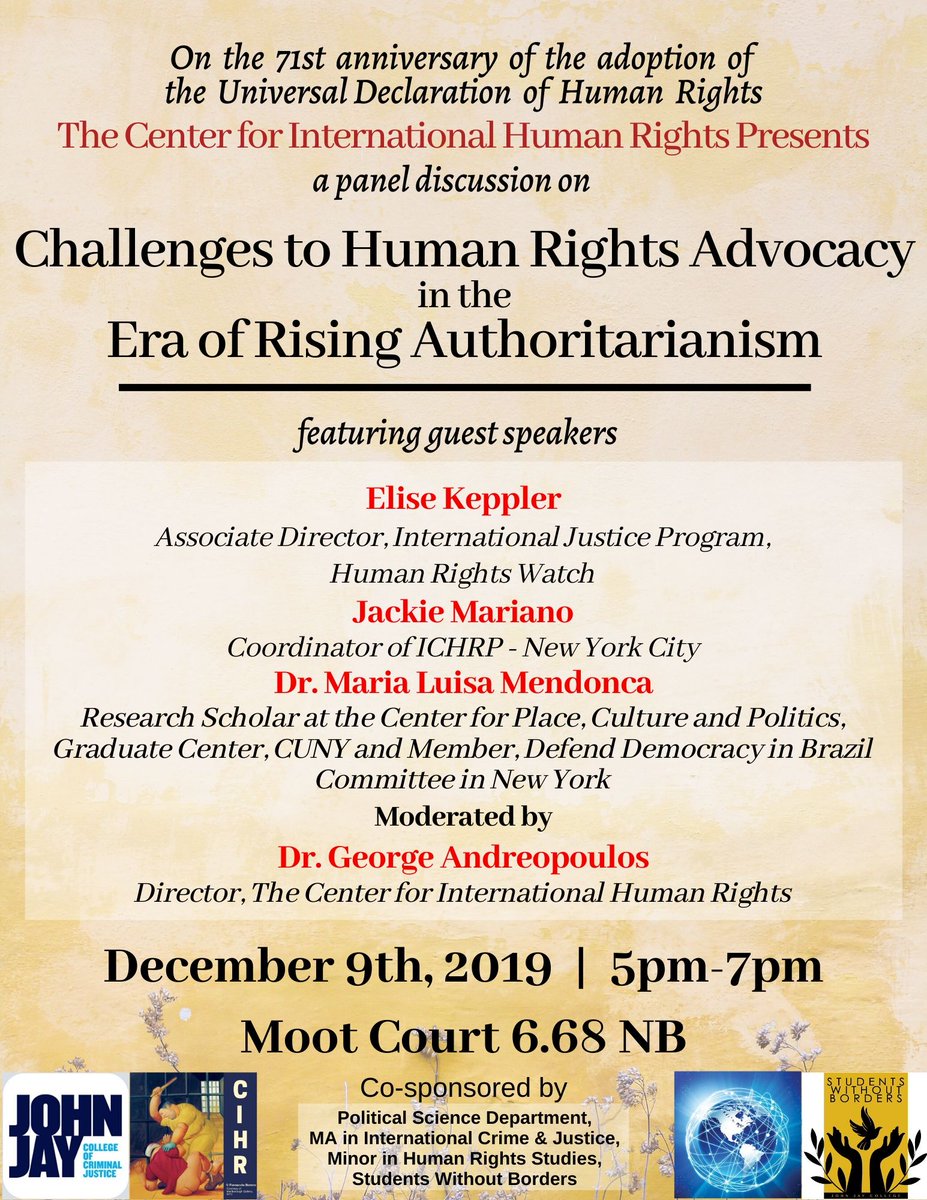 The Center for International Human Rights is organizing a panel discussion in celebration of the 71st anniversary of the adoption of the UDHR (see flyer below). Our Department is co-sponsoring this event.