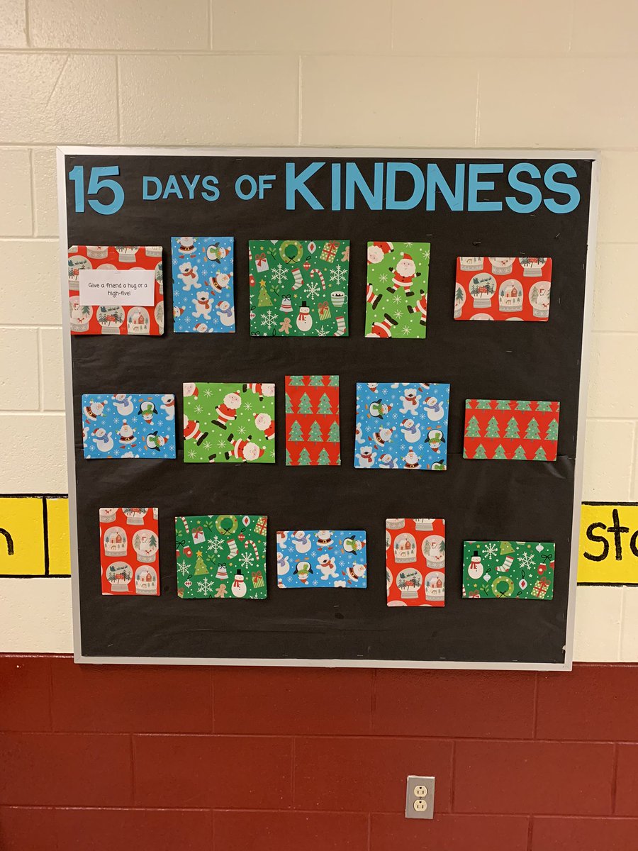 ATPiotrowski's tweet image. Excited to count down to Winter Break with this 15 Days of Kindness board! Each day, we will unwrap a kindness challenge - today’s gift was give a friend a hug or high-five! #oneCCPS #powerofthepride #kindness #kindnesscalendar