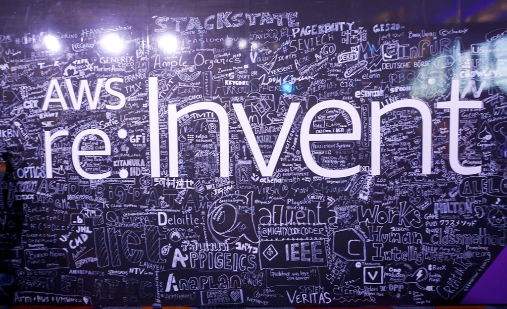 AWSEvents's tweet photo. Day 1 of #reInvent is underway &amp; the chalk wall is already almost full! Grab a cloud computing friend to give you a boost to get your message in the remaining space, up top. ⬆️ https://t.co/kBipn5ZJMZ