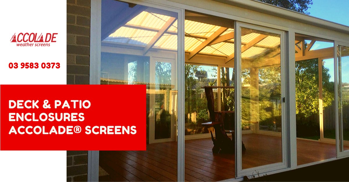 AccoladeScreens's tweet photo. Accolade® Screens have been helping their customers utilise their outdoor area all year round by enclosing their decks, patios and alfresco areas through their patented PVC Weather Screens system.  https://t.co/wT96sug5gC
#pvcblinds #outdoorblinds #cafeblinds #bistroblinds  #deck https://t.co/BP6vAVPIbw