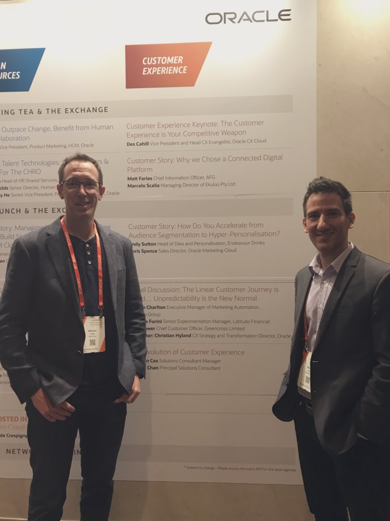 EkulusPtyLtd's tweet photo. @marceloscalia &amp; Matt Faries getting ready to take the stage #oracleMCD and share AFGs amazing transformation story #CX https://t.co/gHP574ak2j