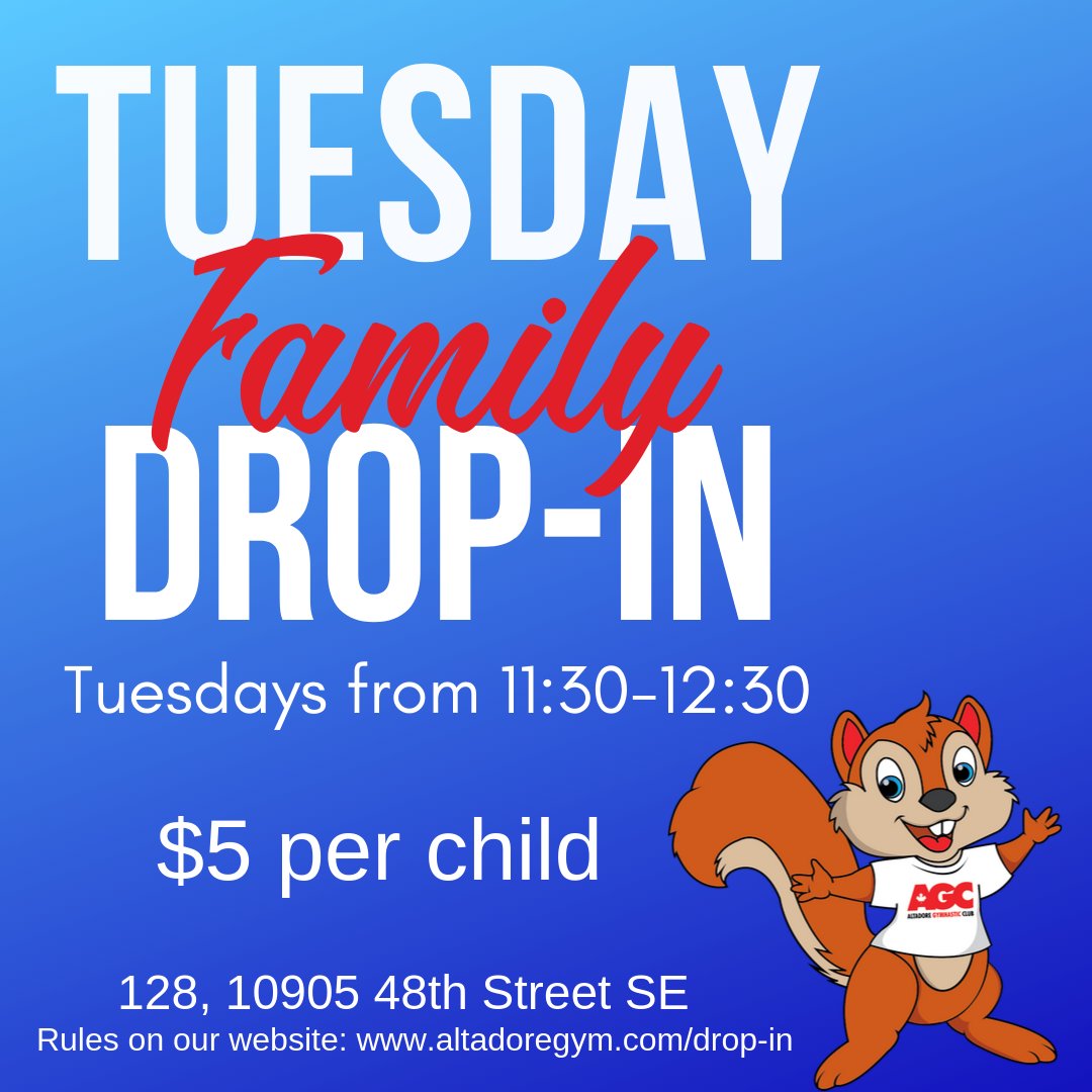 Join us tomorrow from 11:30-12:30 for Calgary's best kept secret...Family Drop-In! Great for preschoolers to run off some steam, for only $5! altadoregym.com/drop-in