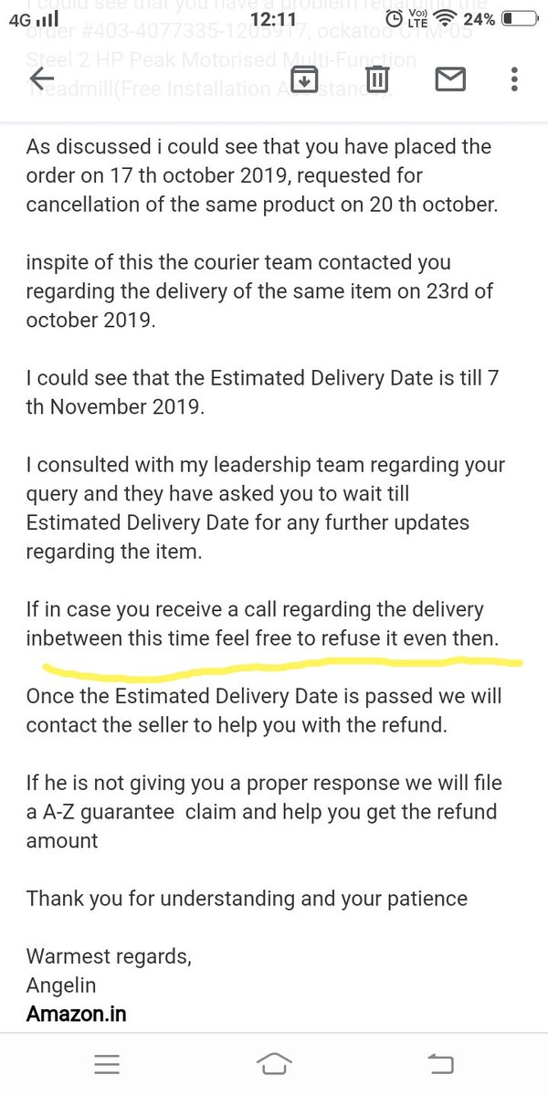 iCUREsravan's tweet image. @IndianConsumerF #onlineshopingharresmebrs #amazoncheating @amazonIN @AmazonHelp executive clearly mentioned and guided me to decline the order. Please look into the communication email on 31 Oct 2019 at 1900hrs sent by amazon