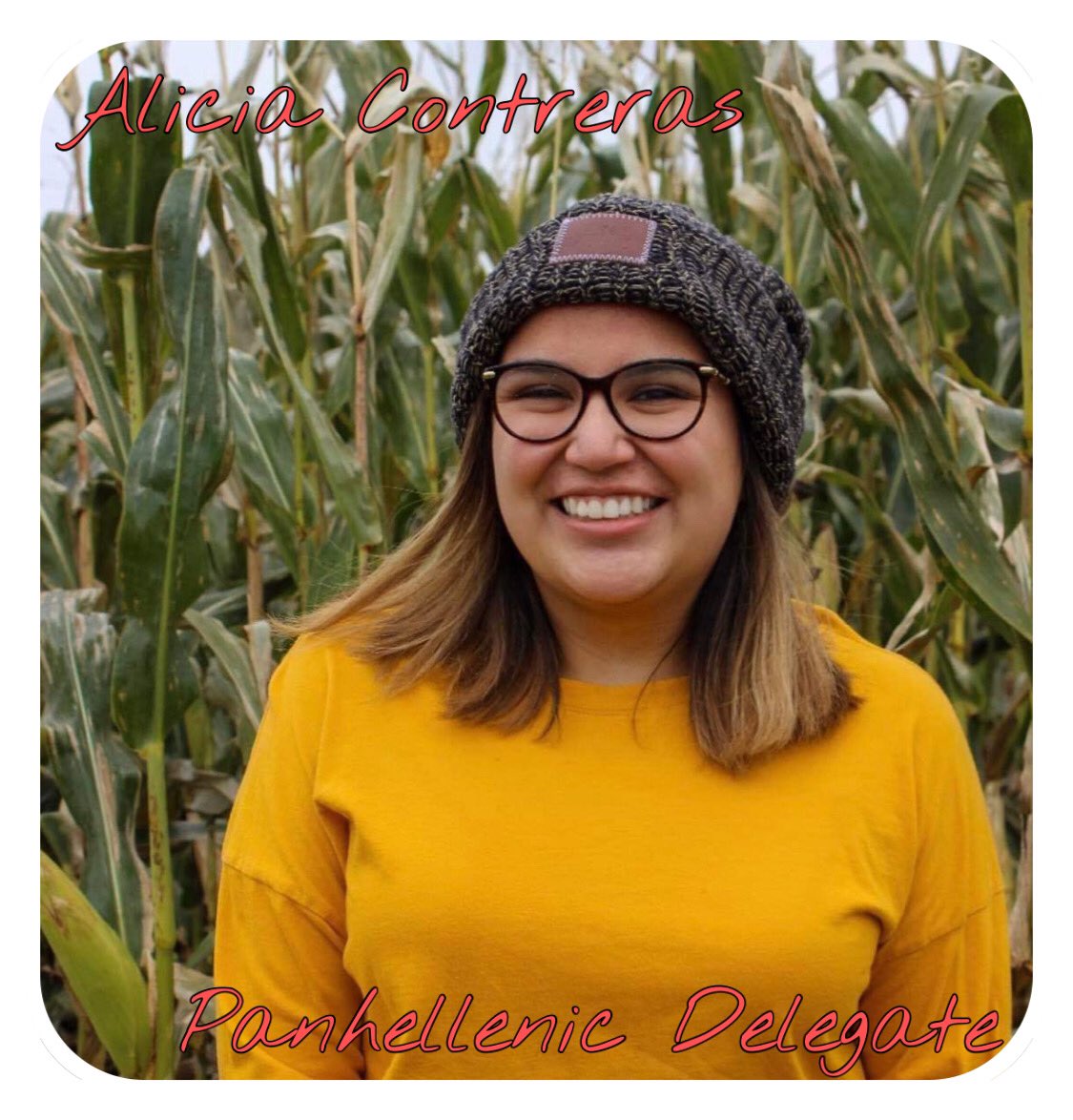 Our last (but certainly not least!) new council intro is our Panhellenic Delegate, Alicia Contreras! She is looking forward to strengthening the ties with the other sororities on campus and contributing to the panhellenic community. Congrats, Alicia!!💚