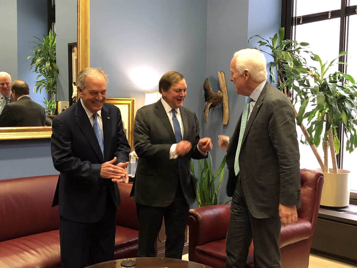 A___Lo's tweet photo. With @JohnCornyn @JohnCornyn Secretary Don Evans, and @TxDOT Chairman Bruce Bugg in Washington today—working on infrastructure issues in America’s Permian Basin energy sector https://t.co/vFxNHWfuWg