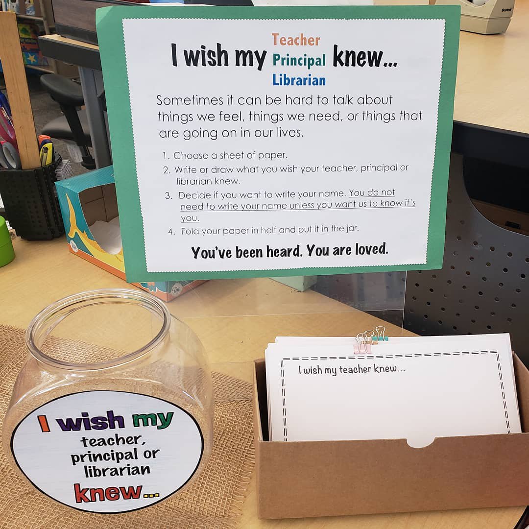 teacher2teacher's tweet photo. With a few slips of paper and a bowl, educator Ms. Angela's school community encourages #StudentVoice, supports #SocialEmotionalLearning and promotes a positive #SchoolCulture! Might you try this with your Ss? https://t.co/EfaBqApt1F