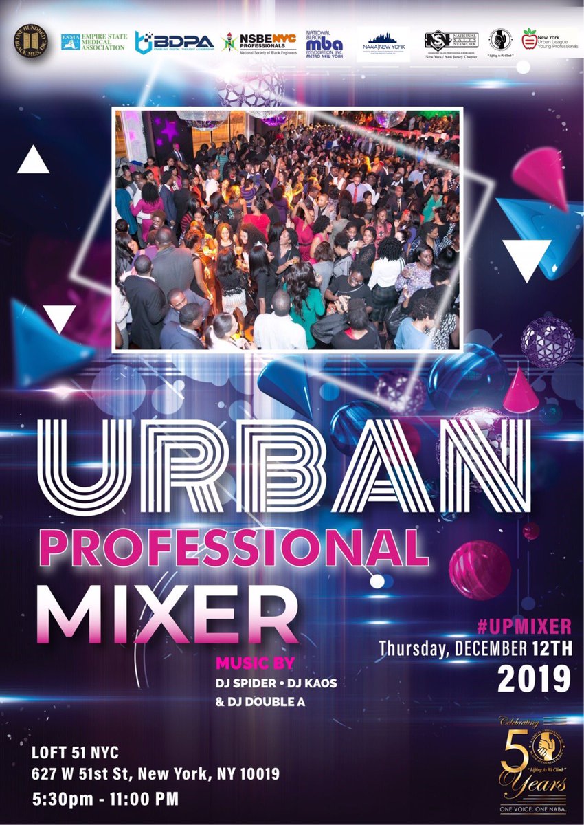 EmpireStateNMA's tweet photo. Urban Professionals Mixer – The 5th Annual “Holiday Party with a Purpose”
#UPMIXER #fundraiser
Thursday, December 12th 2019
5:30pm – 11pm
LOFT 51 NYC
627 W 51st St, New York, NY 10019 $25 "early bird" online payment, now -12/4 $35 online payment 12/5 - 12/11 (Noon cutoff) https://t.co/RoorOs18Z6