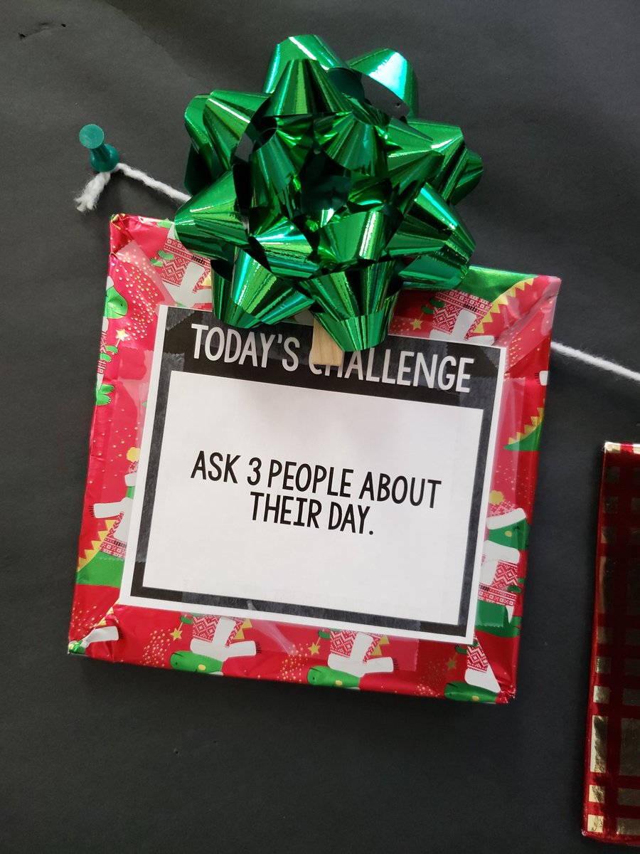 base_holly's tweet photo. Today was Day 1 of "The Gift of Kindness!" For 15 days, students will be asked to complete one challenge throughout the day. Today's challenge: Ask 3 people about their day. 
Feel free to join division 11 and encourage students to spread kindness this holiday season! #sd36learn https://t.co/LTsVPwHgFH