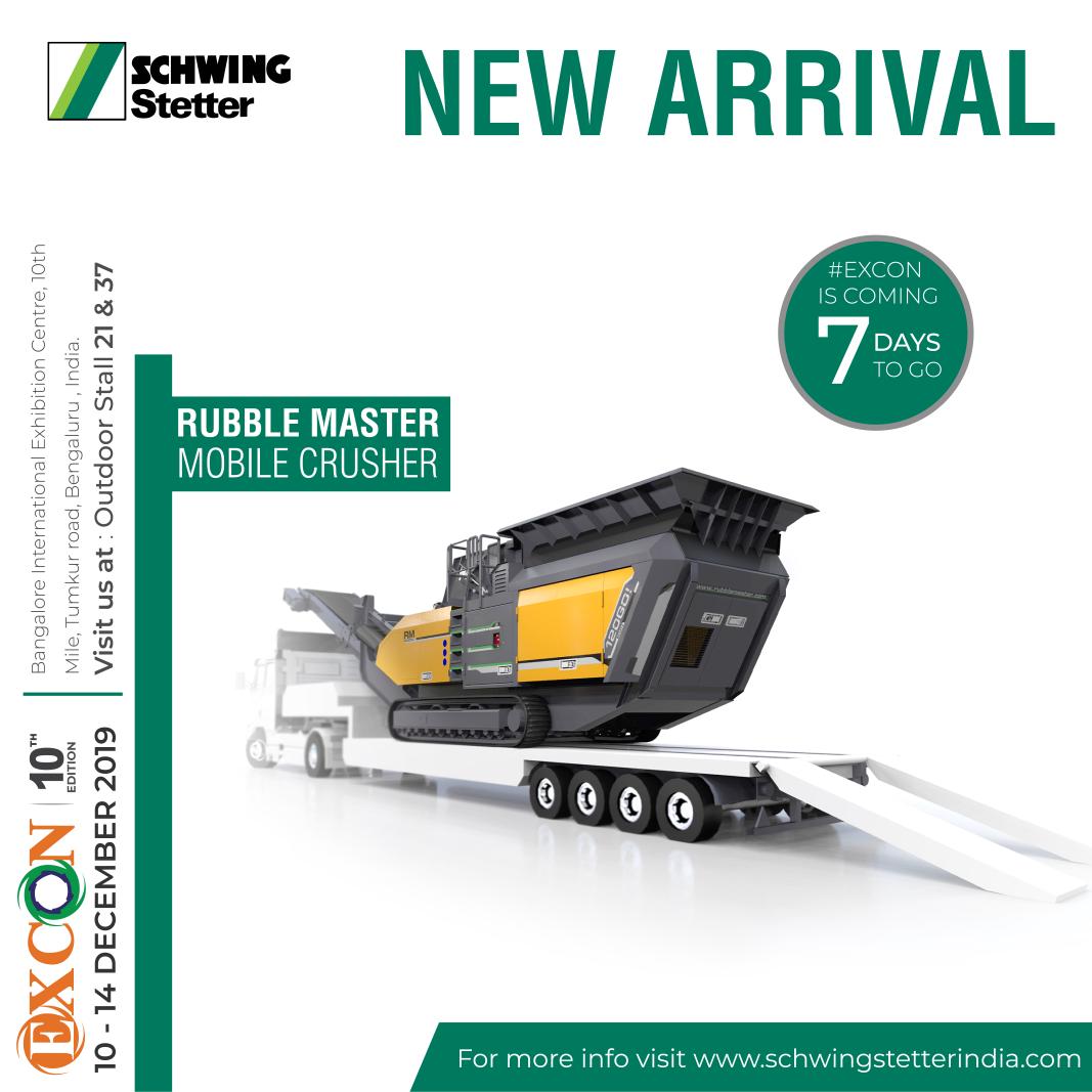 SchwingIndia's tweet image. Witness the new arrival of mobile crusher at Excon grounds , to be unveiled by Schwing stetter India.

It's just 7 days to go..

Stay tuned for something awesome !!

#keepcrushing #schwingstetterindia #rubblemaster #excon2019