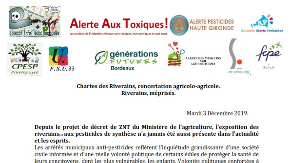 GF_Bordeaux's tweet image. [#CHARTES] Pour une protection des #riverains contre les épandages de #pesticides, retrouvez le Communiqué de Presse #Bordeaux #Gironde de 10 ONG. bordeaux.generations-futures.fr/actualites/con…