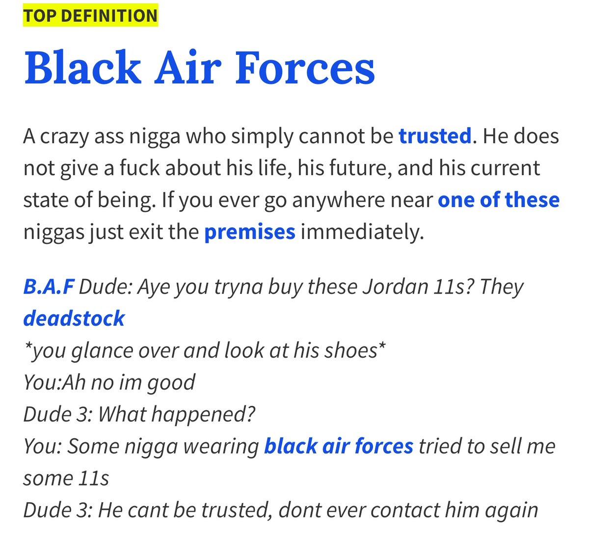 urban dictionary black air force ones