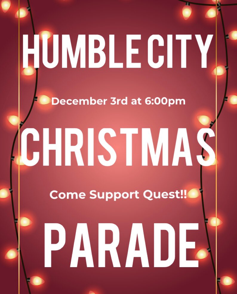 qechscouncil's tweet photo. Tomorrow is the Humble City Christmas Parade, and Quest has its own Float!! 🎄 Come on down to Main St. in Humble at 6, and support your school! 💛💚#WeAreQuest #BeTheLight #UKnighted #humbleisd https://t.co/kxEtnBZHei