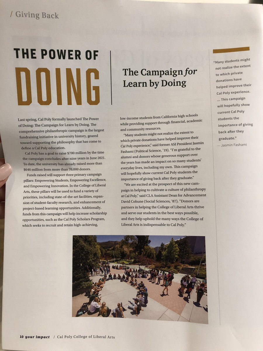 SarahStorelli1's tweet photo. Always, @CalPolyCLA and Dean @pjwilliams59! 💚🐎💛 Here’s to the #PowerOfDOING! #LearnByDoing #CalPolyProud https://t.co/T8szJ4hb1W