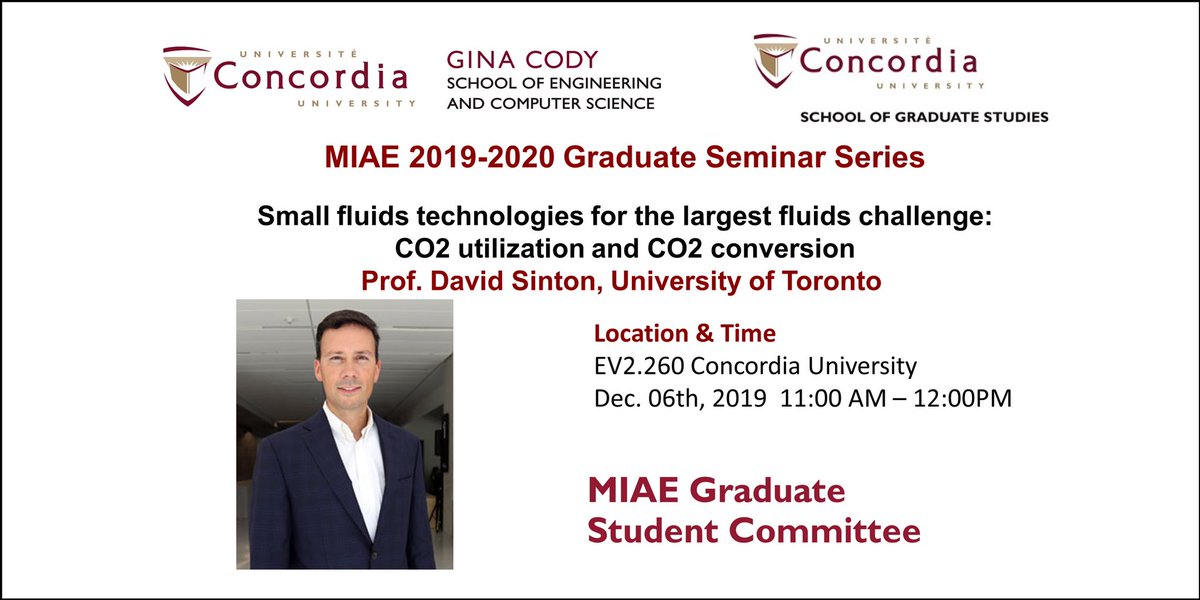Grad seminar given by a distinguished speaker Prof. David Sinton from University of Toronto.

Join us on Dec. 6th, from 11am to 12pm at EV2.260
 <a href="/Concordia/">Concordia University</a> <a href="/GinaCodySchool/">Gina Cody School of Engineering & Computer Science</a> <a href="/ConcordiaGrad/">ConcordiaGradStudies</a> <a href="/MIAE_GSC/">MIAE GSC</a> <a href="/OR_MTLchapter/">Montreal OR Student Chapter (MORSC)</a>