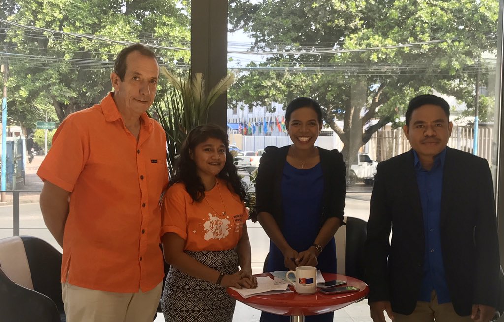 Andrew_JacobsEU's tweet photo. Thank you to Café Dader #TVTL for the opportunity to talk on TV and radio about #16DaysofActivism2019 and the #EU’s commitment to stamping out violence against women and girls. @EU_TimorLeste https://t.co/N5CfGGtfeB
