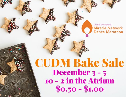 Can anyone smell some delicious baked goods?! Well, if you can’t, you will be soon enough!

Join CUDM in the Atrium starting tomorrow at 10AM for some freshly baked goodies! If you miss the chance to see us, don’t worry! We will be in the Atrium Tuesday to Thursday this week!