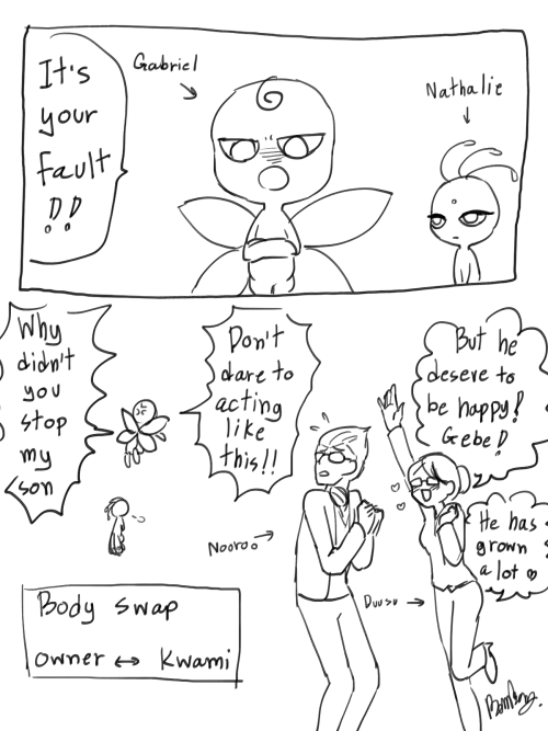 beebeebombam's tweet photo. Body swap

Owner <-> Kwami.
_______________

Someone in Tumblr asked me about Nooroo and Duusu in this AU

Wellllllll https://t.co/iLBaIz3Qkk