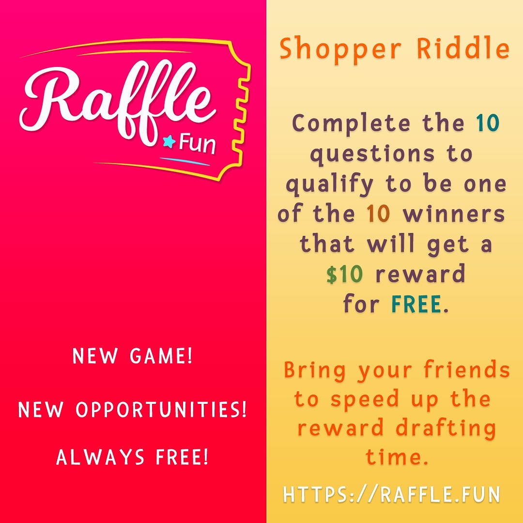 RaffleFun's tweet image. Raffle Fun is here with another Game Mode: 

Shopper Riddle, a game where you can test your shopping skills by answering simple random questions about product.

And remember it is completely Free!

#rafflefun #newgamemode #alwaysfree #wincash #moneyforfree #belucky #winrealmoney