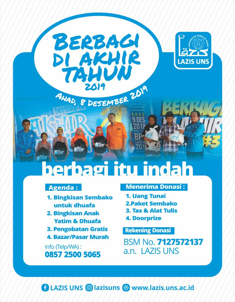 warung_NH's tweet photo. BERBAGI DI AKHIR TAHUN 2019
Ahad, 8 Desember 2019

Agenda :

1⃣ Bingkisan sembako untuk Dhuafa
2⃣ Bingkisan Anak Yatim dan Dhuafa
3⃣ Pengobatan Gratis
4⃣ Bazar/ Pasar Murah

Partisipasi Donasi dan Informasi [ Telp/ SMS / WA]
https://t.co/4bjJPfEjgQ https://t.co/jpCC5ro8Nj