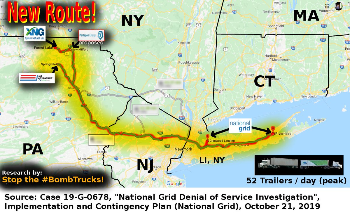.<a href="/nationalgridus/">National Grid US</a> is sending more Ultra-High-Pressure CNG #bombtrucks to Long Island, thanks to <a href="/NYGovCuomo/">Archive: Governor Andrew Cuomo</a>. We don't know the provider now, but here are the likely possible routes. 52 trailers per day!! Soon <a href="/ConEdison/">Con Edison</a> will probably be doing the same in Westchester Co. Watch out!