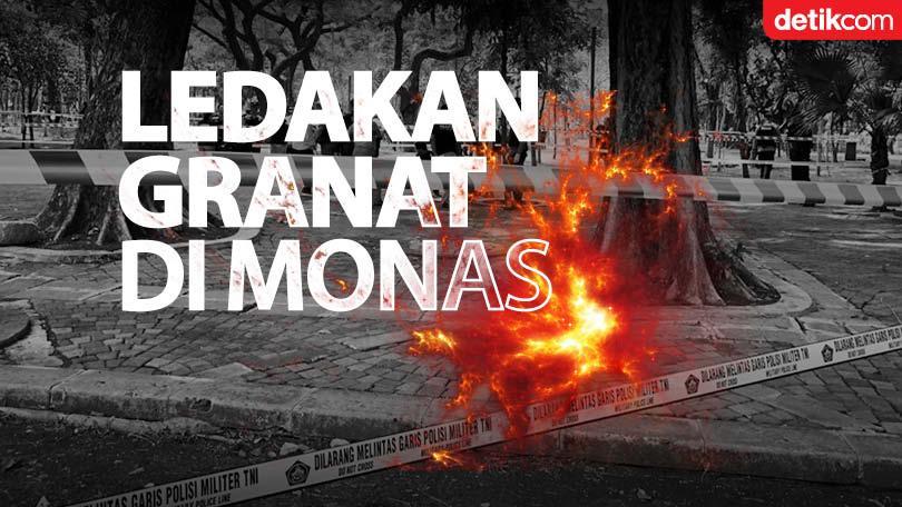 detikcom's tweet photo. Ledakan terjadi di Monas pagi ini. Ledakan itu berasal dari granat asap dan dua anggota TNI terluka akibat peristiwa ini. Simak fokus liputannya di sini: https://t.co/mvDgJu37Ct #Monas #LedakandiMonas https://t.co/Sdl3PCNvfp