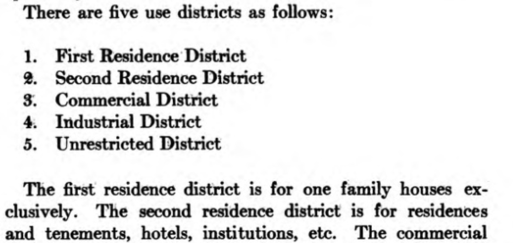 Harland Bartholomew mentions that single family "First Residence District" zoning is included in the St. Louis Comprehensive plan he has been working on but doesn't indicate why here.