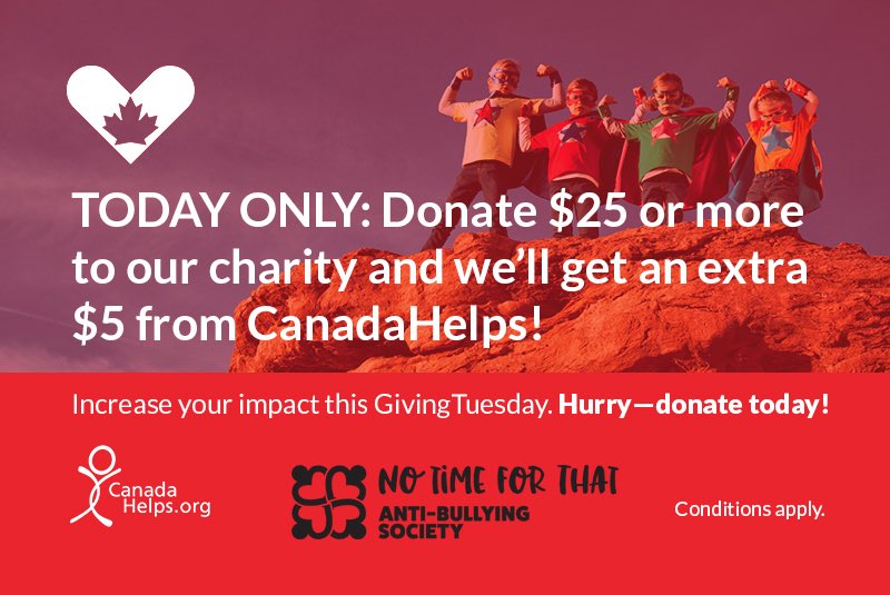 HAPPY #GIVINGTUESDAY! Donate $25 or more to our charity today and we’ll get an extra $5 from <a href="/canadahelps/">CanadaHelps</a>! Increase your impact this #GivingTuesdayCA. Donate today: ow.ly/ngTP50xnrie ⬅️