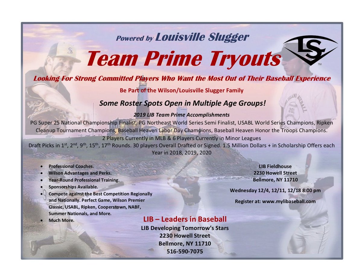 _MYLIB's tweet photo. Powered by Louisville Slugger. Team Prime Tryouts. Looking for Strong Committed Players. still some roster spots open. Be part of the Wilson/Louisville Slugger family!! #baseball #newyork #nassaucounty #suffolkcounty #queensbaseball #brooklynbaseball #primebaseball #teamprime https://t.co/sHCAd0SGKU
