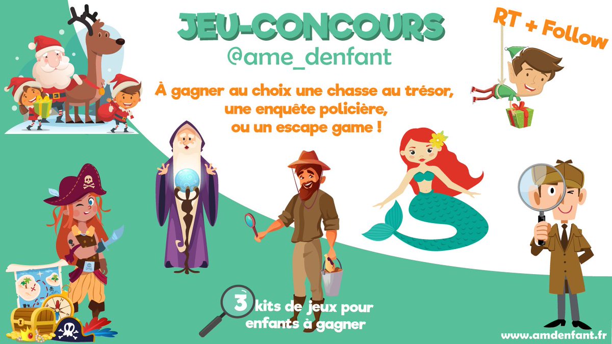 ame_denfant's tweet photo. 🎄#JEU #CONCOURS #DECEMBRE 🎄

3 kits de jeu https://t.co/OQgm6w2M3x au choix à gagner ! 
👍RT+FOLLOW pour participer
🎉3 gagnants tirés au sort  
🎁TAS le vendredi 06/12 à 18h

Bonne chance à toutes et à tous ! #Bonplan #Loisirs #Enfant #ChasseAuTresor #Enquete #EscapeGame https://t.co/LyAXQ2Wskc