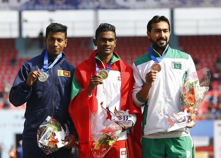 Saaid Hassan of Maldives won country’s first even Gold medal 🥇in men’s 100m in the South Asian Games as he improved on his Silver medal in 2016 with a performance of 10.49s on the opening day of Athletics events at Kathmandu.