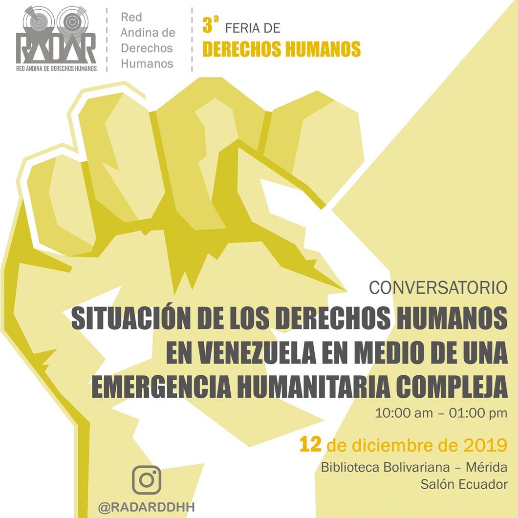 YanaraVivas's tweet photo. III Feria de los DDHH_ Mérida
visibilizará los retos que afronta los #DDHH en medio del contexto actual venezolano.
"Libertad de Prensa y Expresión"
.@sntpvenezuela
#IIIFeriaDDHHMerida #FeriaDDHH #DDHH #ODS #ONU #UN #SOSVenezuela #humanrights #EHC #emergenciahumanitariacompleja https://t.co/ZU1d09ggXp