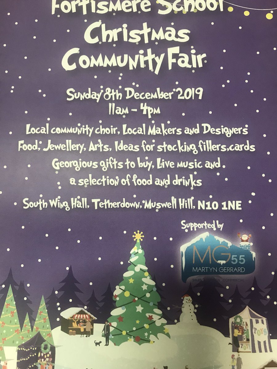 Christmas Fair: Christmas Hampers, 40 stalls and may more.
We look forward to seeing you at the Fortismere Christmas Fair on Sunday 8th December 11am to 4pm everyone welcome @MuswellHMums <a href="/Muswellife/">Muswellife</a> <a href="/RapsaRhodes/">RapsaRhodes</a> <a href="/MuswellHillNews/">MuswellHillNews</a> <a href="/TheArcherN2/">The Archer</a> <a href="/CrouchEMums/">Crouch End Mums</a>  <a href="/BonaFideStudio/">BonaFideStudio</a>