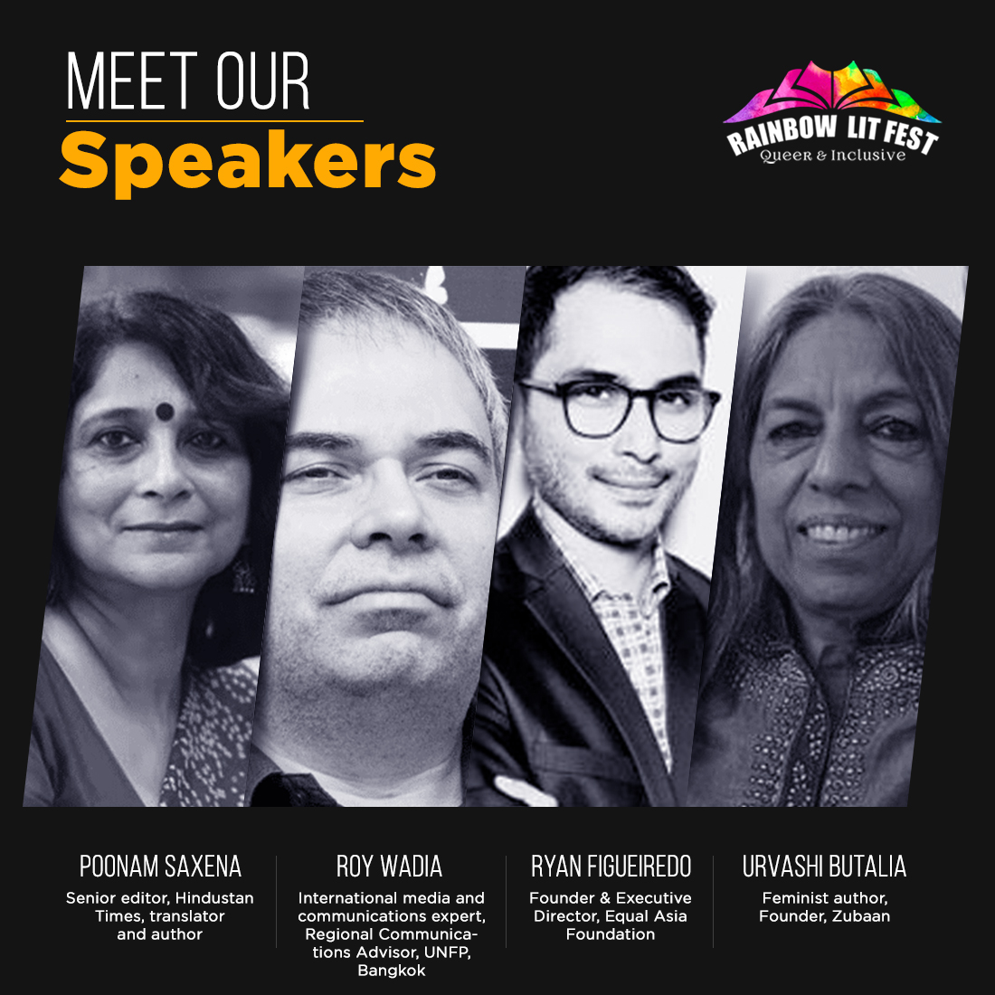 RainbowLitFest's tweet photo. We are proud to have such eminent personalities in our panel of speakers. Don’t miss the thoughtful discussions at #RainbowLitFest. #QandI #beyondbinaries
To book your tickets, visit https://t.co/kLjm9HDvOl https://t.co/S49dAAUoS9