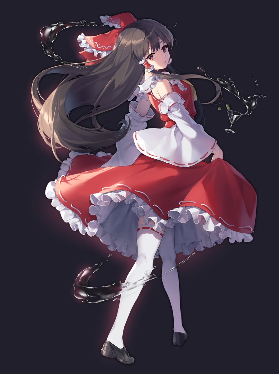 hakurei reimu 1girl solo long hair detached sleeves bow thighhighs red bow  illustration images