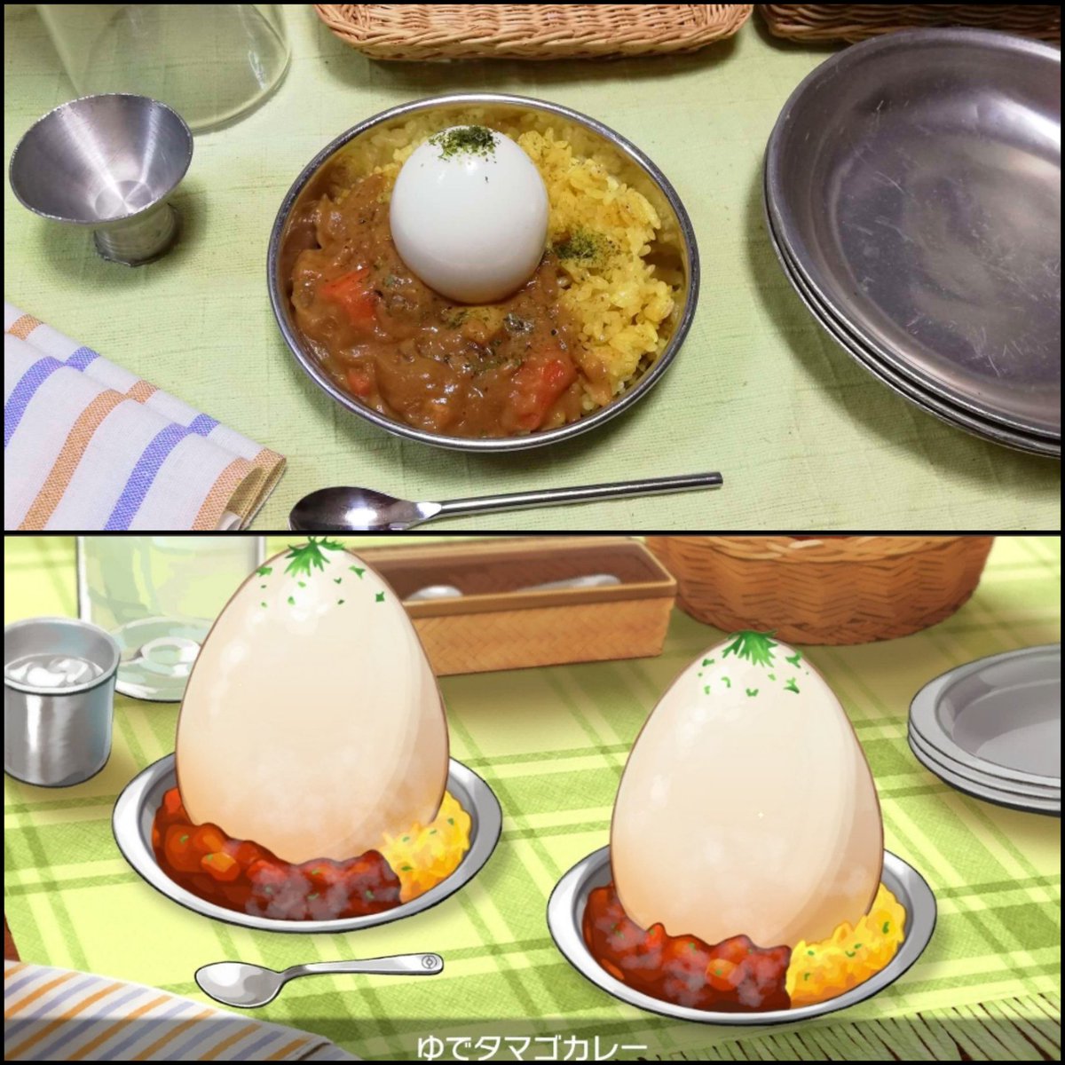シャンプー アニメ再現料理人 No Twitter そしてこれが ダチョウの卵で作るはずだったゆでたまごカレーとクラッシュした悲しみのゆでダチョウ の卵