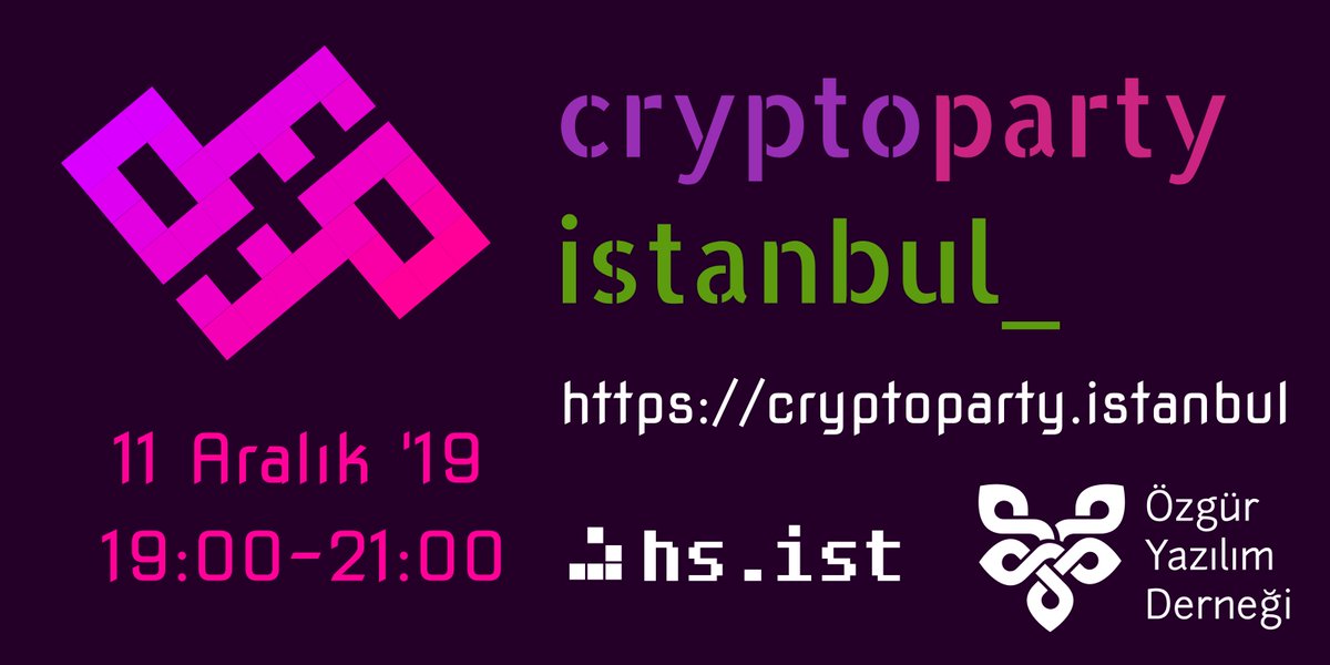 cryptopartyist's tweet photo. 11 Aralık günü akşam saat 7'de @TAKadikoy'de, @Snowden'ın düzenlediği CryptoParty'nin 7. yıldönümünü bir #CryptoParty ile kutluyoruz! Ayrıntılı bilgi için: https://t.co/5AqgR4rxvj

@oydorgtr @hackerspaceist @CryptoParty_ @CryptoParty https://t.co/ClNE6IWwUl
