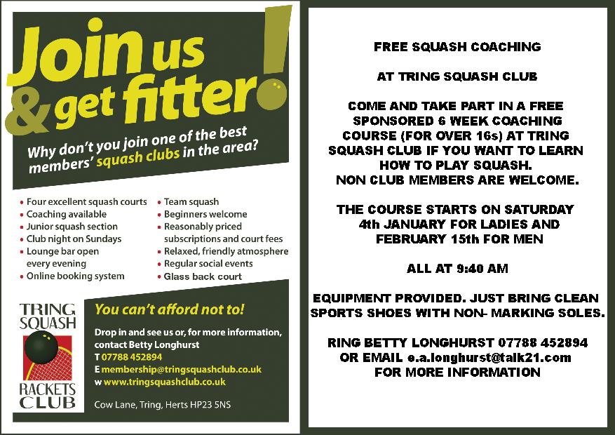 Ever wanted to give squash a go? Come and join our free coaching sessions in the New Year! Please see poster for details to sign up.