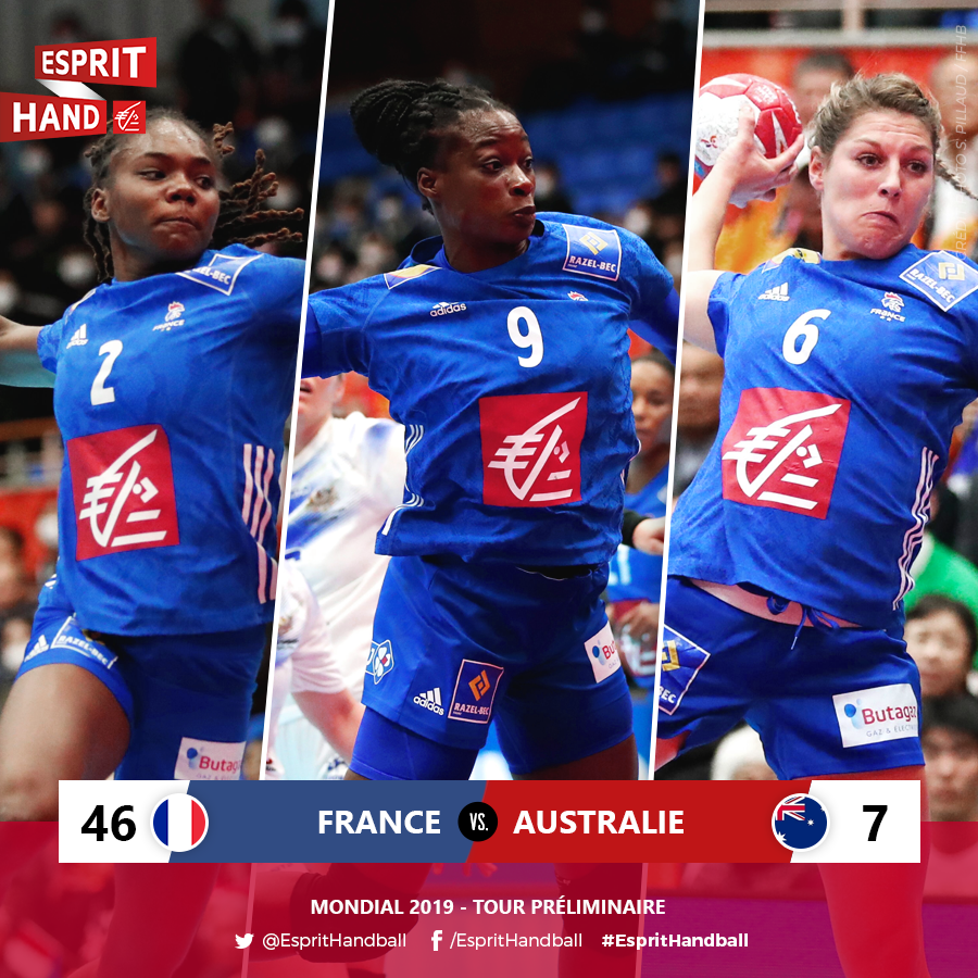 QUELLE VICTOIRE !!! 😃 
Les #FemmesDeTalent ont montré tout ce qu'elles valaient sur ce #FRAAUS 💪 🇨🇵  
Une belle victoire pour engranger des points et de la confiance ! 
#EspritHandball